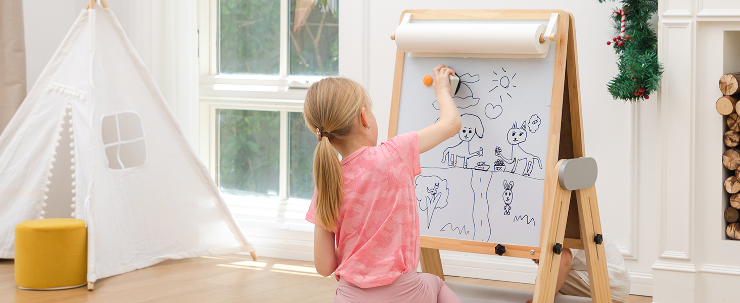 Дитяча мольберт BanaSuper 3-в-1: магнітна дошка, біла дошка, велика поверхня для малювання | Регульована висота (90-110 см), складаний | Для творчості дітей, сірий