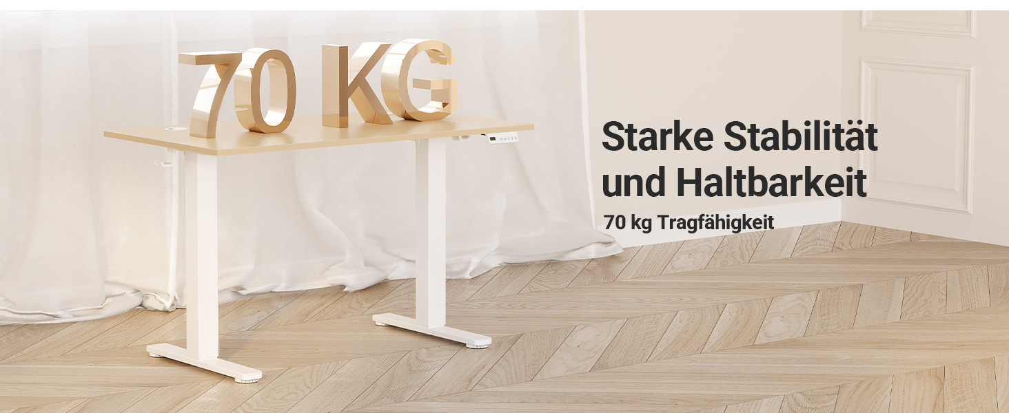 Електричний стіл Claiks з регулюванням висоти 120x60 см, з 3 функціями пам'яті, 2 гачками, бежевий