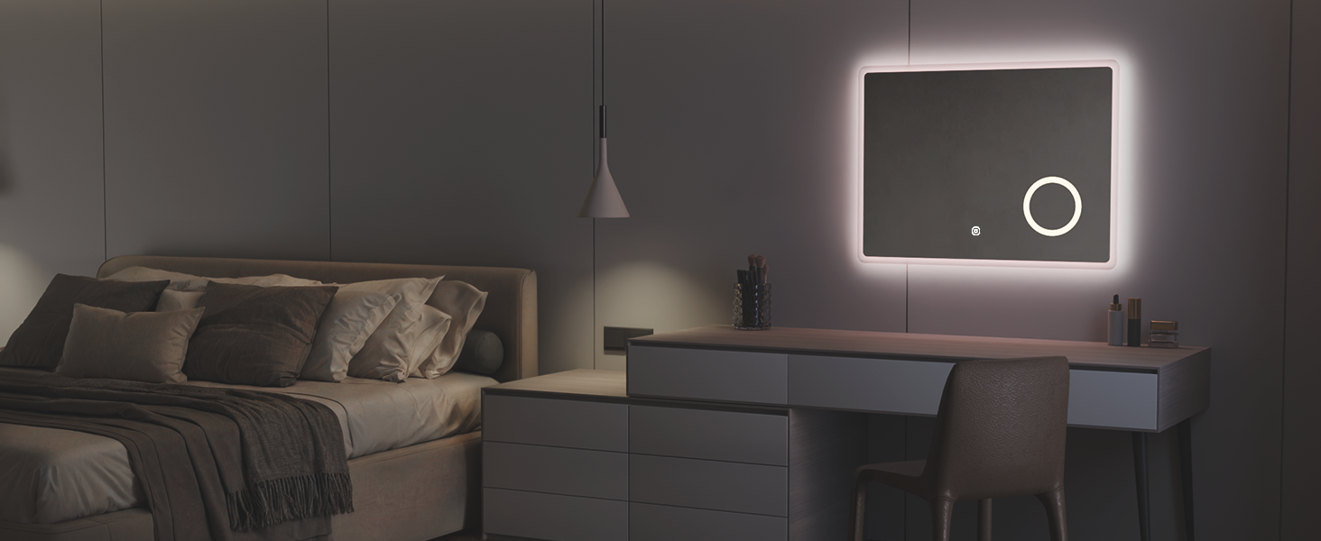 Дзеркало для ванної кімнати S'AFIELINA з підсвічуванням 60x120 см, 3x збільшення, сенсорне керування, IP44, 6500K, холодний білий світ