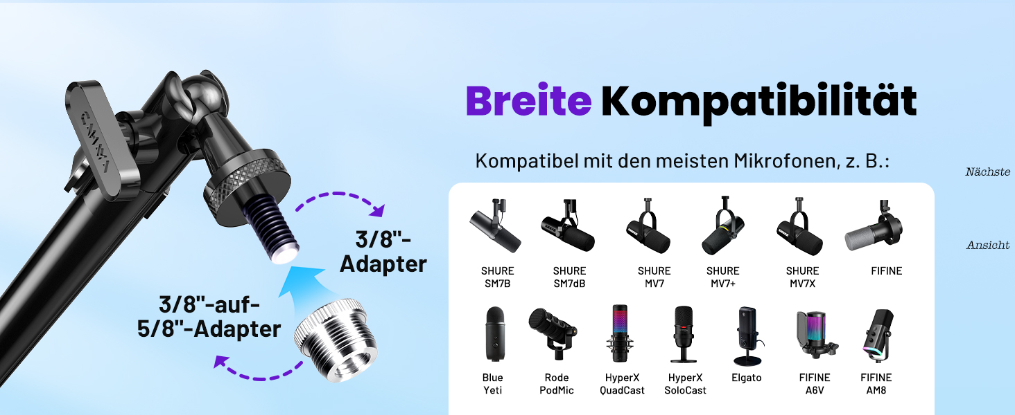 CAHAYA Мікрофонний стійкий кронштейн Boom Arm Professional: Регульований мікрофонний кронштейн з подовжувачем, дизайн під монітор для стрімінгу та запису, вантажопідйомність до 2.5 кг