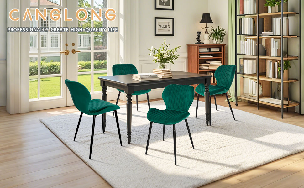 Набір з 2-х м'яких крісел для вітальні, кухні та їдальні CangLong, зелені, з масивними дерев'яними ніжками