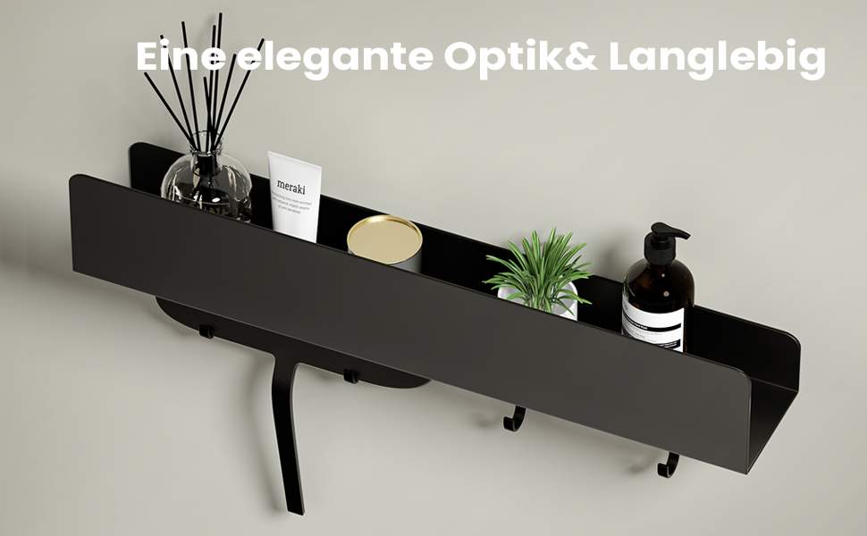 Поличка для душу REKITA без свердління, органайзер для ванної кімнати 40 см, поличка з нержавіючої сталі з 4 знімними гачками, тримач для шампуню для душу, навісна поличка, чорний колір