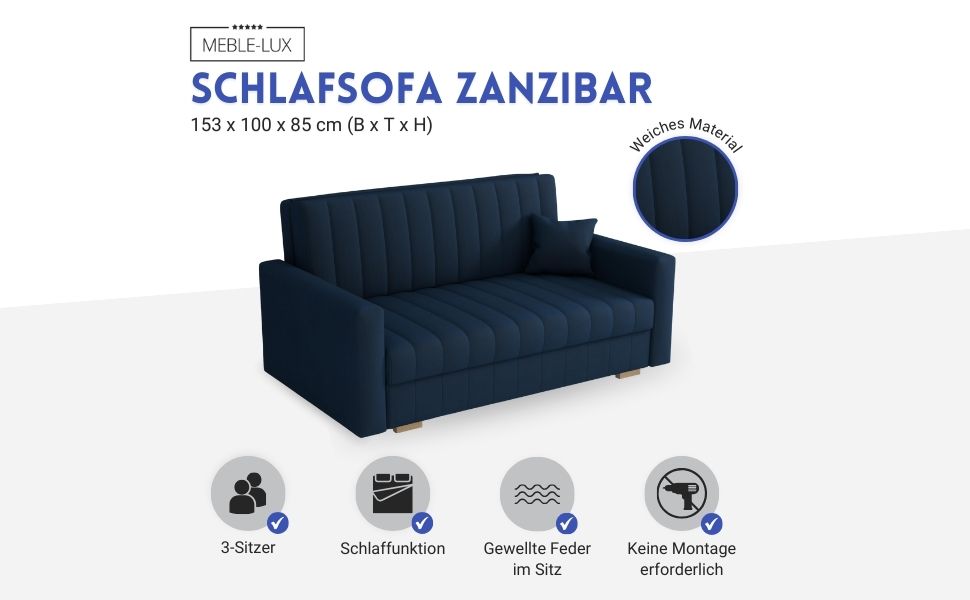 Диван-ліжко Zanzibar I 3-місний м'ятного кольору 153 см з ящиком для білизни та функцією сну | Диван з функцією ліжка