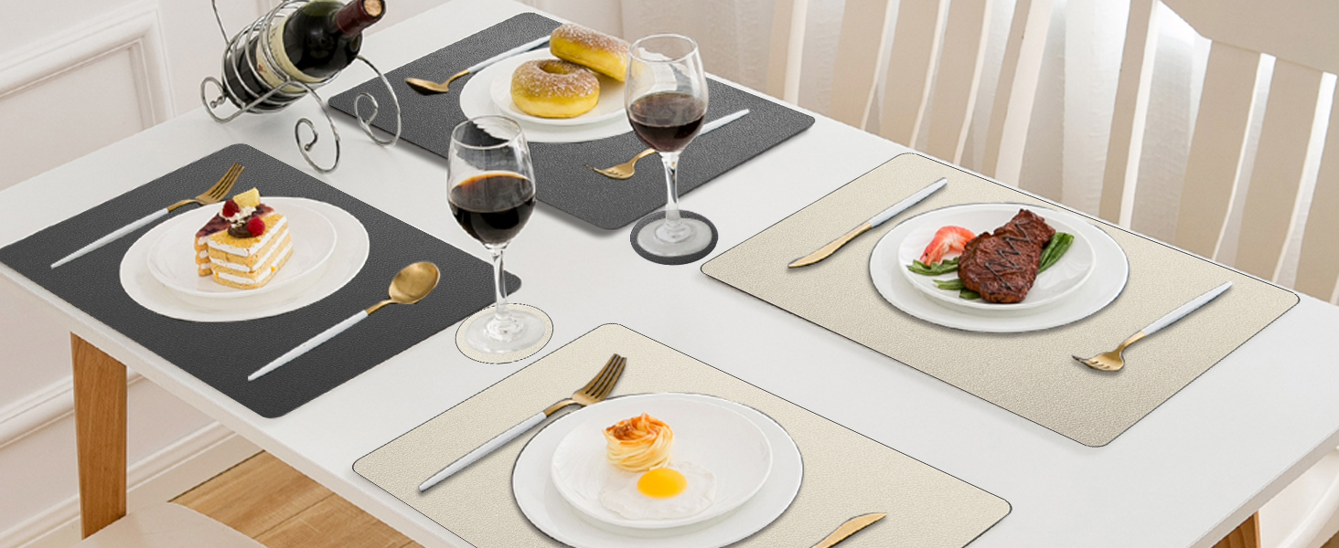 Набори підставки під тарілки 6 шт. з екошкіри, 43x30 см (червоний/бежевий)