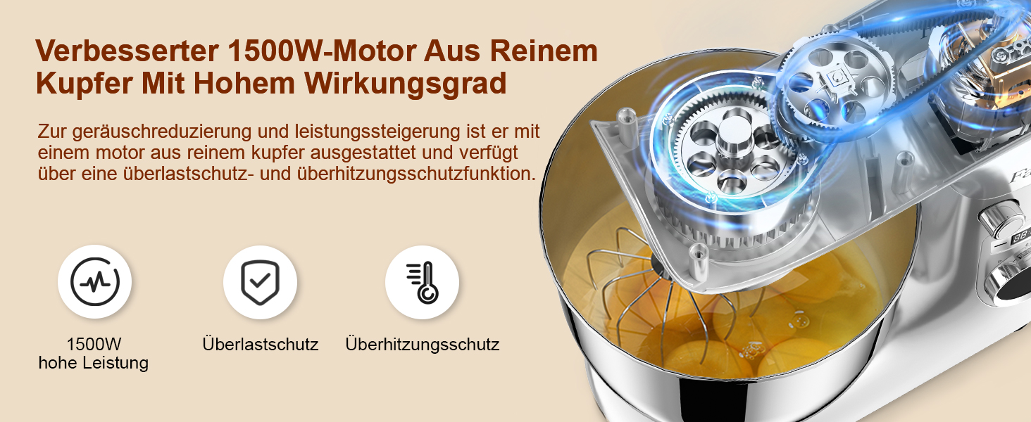 Кухонна машина-міксер Facelle 1500W з 5.5L та 4.5L чашами, 10+ програм, тиха робота, срібна