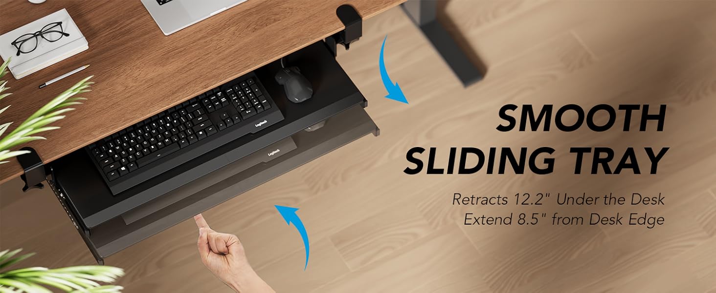 Висувна підставка для клавіатури під стіл з К-кріпленням, великого формату, стійка, ковзна платформа 838 мм x 280 мм, висувна платформа для комп'ютера (Чорний)