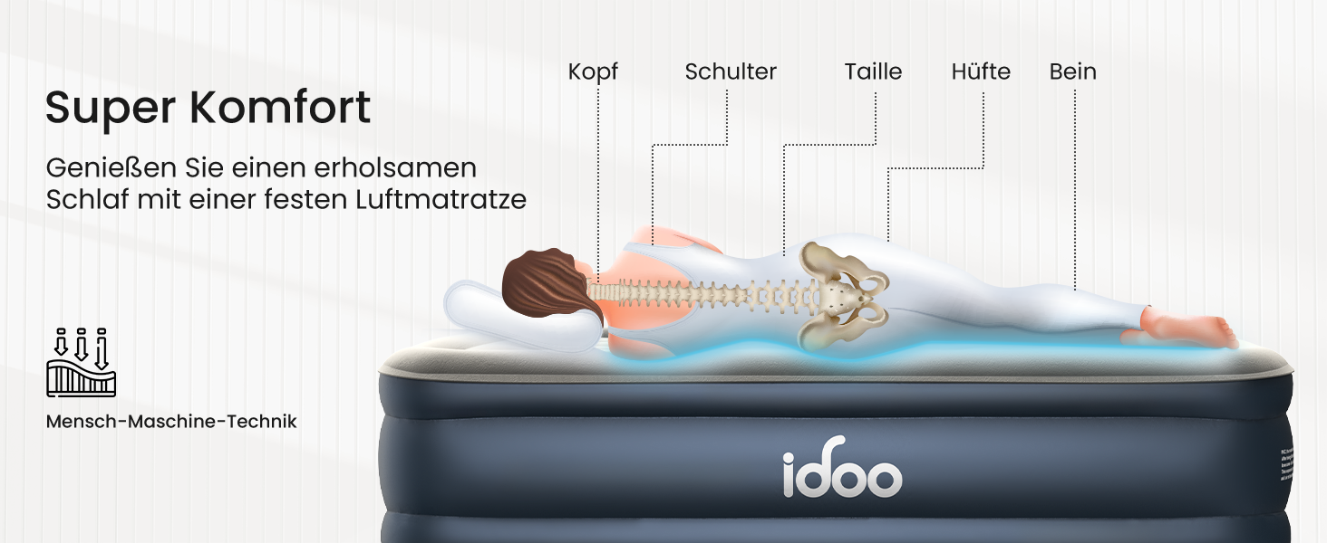 Надувний матрац iDOO самонадувний, 2 персони, з електричним насосом, для кемпінгу, 152x203x46 см, 295 кг