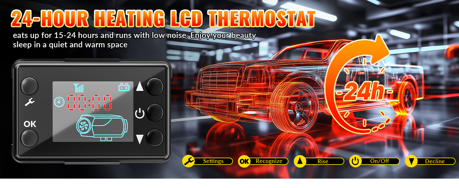 Дизельний обігрівач Diesel Air Heater 8 кВт з пультом керування та LCD-дисплеєм 12/24/110-240V, Bluetooth, швидкий нагрів для автодому, причепа, автомобіля