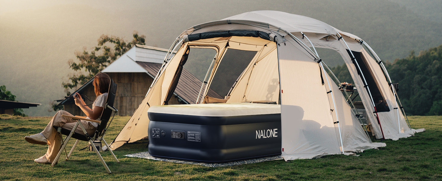 Надувний матрац NALONE для 2 осіб з самонадуваємою системою та вбудованим насосом, для кемпінгу та дому (Twin XL)