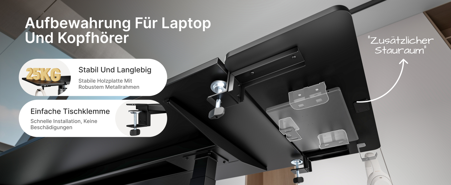 Підставка для ноутбука на стіл ергономічна, 700x300 мм, з підставкою для клавіатури та регульованою підлокітником, чорна | Розширювач столу для дому та офісу