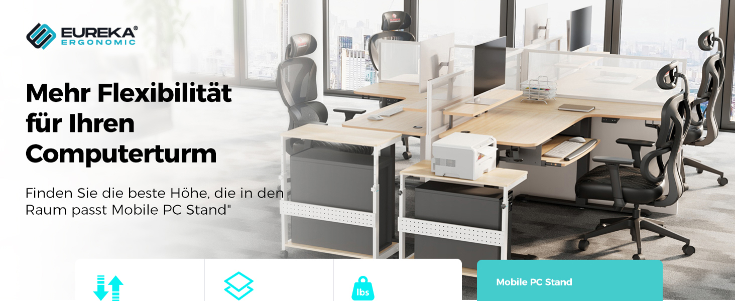 Підставка для комп'ютера EUREKA ERGONOMIC: регульована висота, ATX, для CPU, під стіл, з коліщатками та підкладкою для миші (колір: горіх)