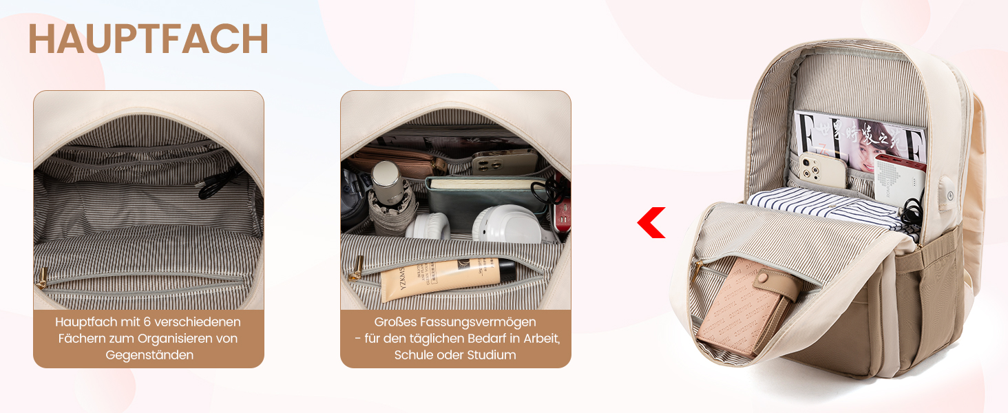 Жіночий рюкзак LOVEVOOK 15.6 дюймів: водонепроникний, для ноутбука, універсальний, для роботи, навчання, подорожей, бежевий/коричневий