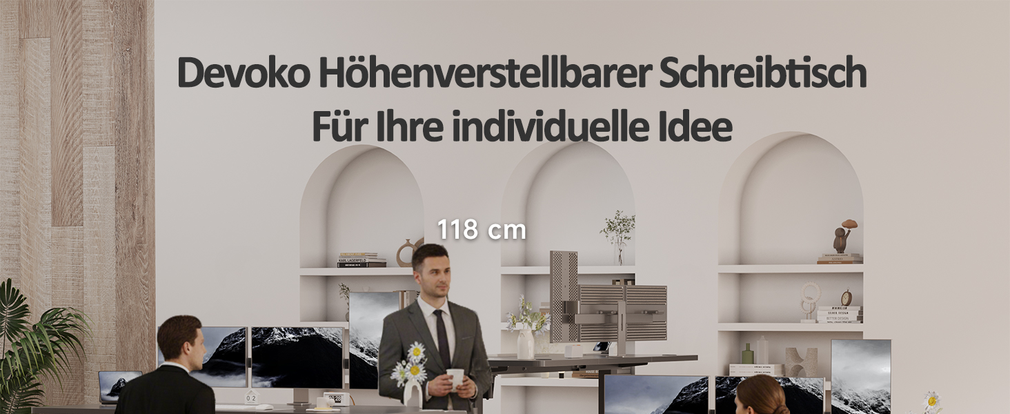 Електричний регульований стіл Devoko 120x60 см, стабільний офісний стіл, стіл для стояння та сидіння, комп'ютерний стіл з функцією пам'яті (чорний)