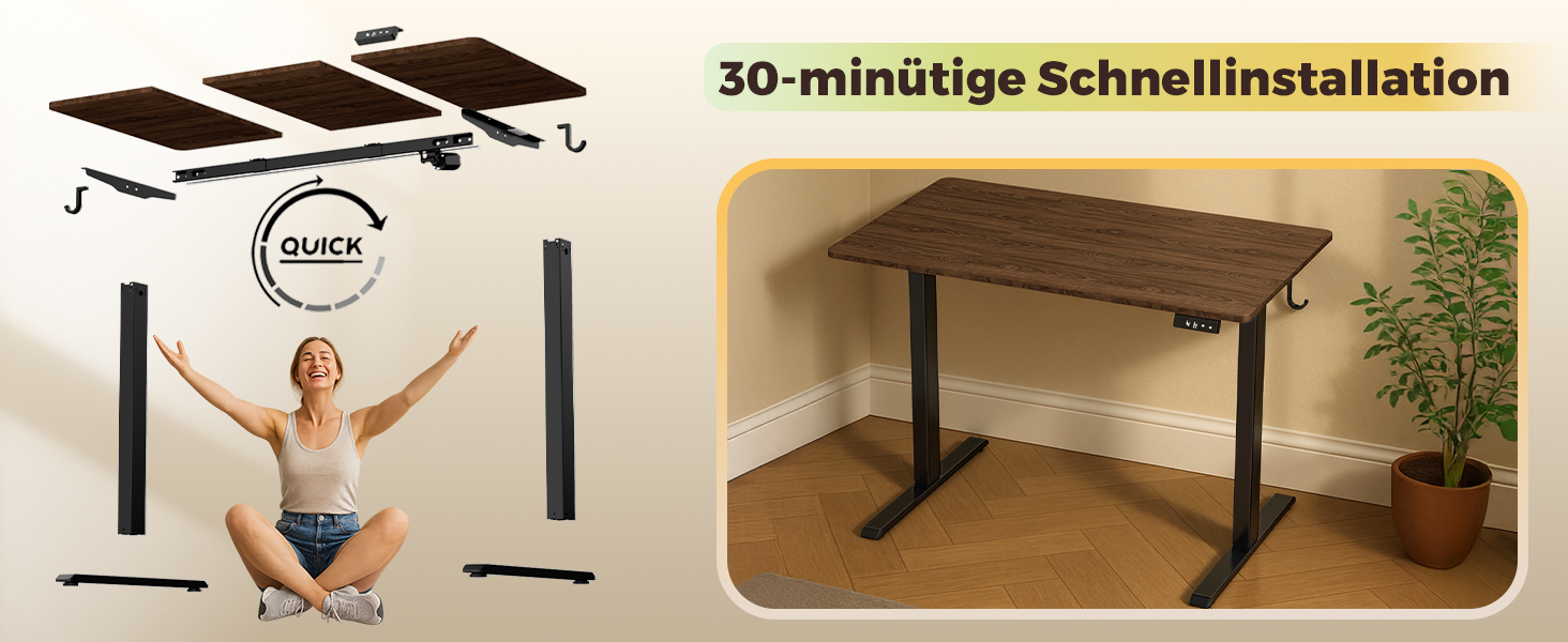 Регульований по висоті письмовий стіл 120x60 см з пам'яттю на 2 режими, стіл для домашнього офісу та геймінгу, колір вінтажний коричневий