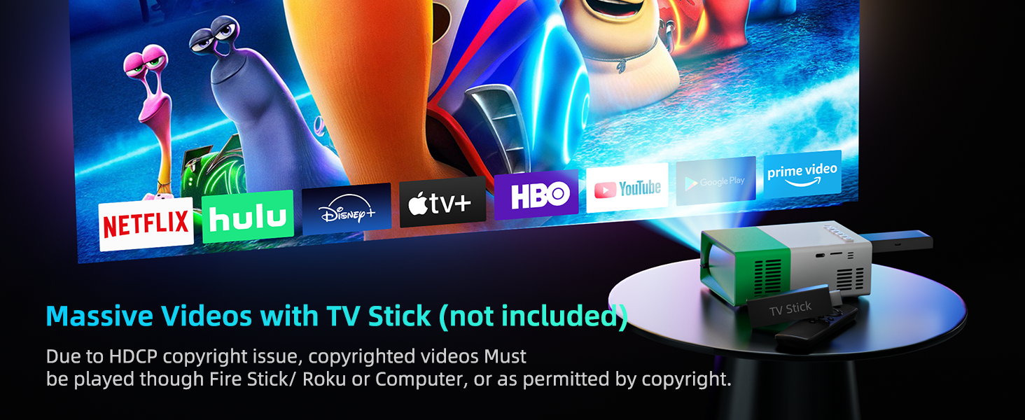 Портативний проєктор Mini Beamer YG300Plus: LED Pico проєктор для дому та на вулицю з HDMI, USB, Type-C та пультом дистанційного керування