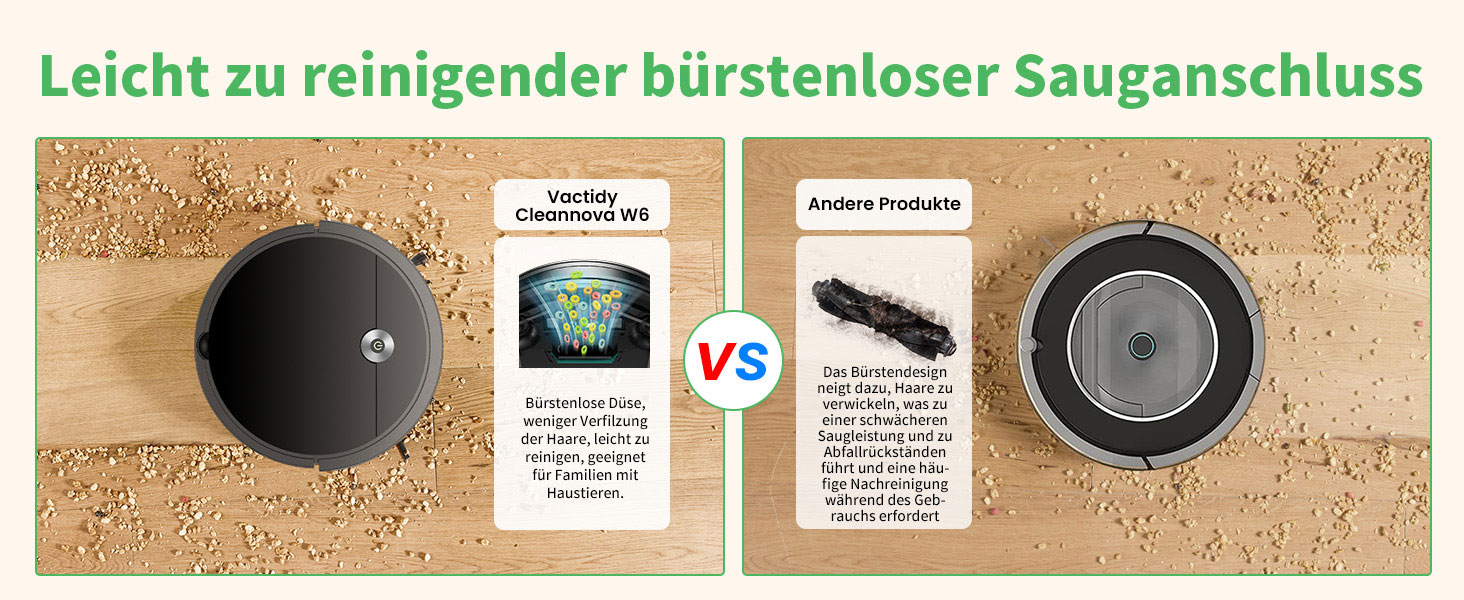 Робот-пилосос Vexilar W6 без функції миття, потужність 2800Pa, час роботи 140 хв, керування через додаток, голосове керування, безщітковий двигун, для шерсті тварин, килимів, твердих підлог