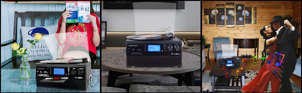 Вініловий програвач з Bluetooth, USB, CD та FM, 3 швидкості, вбудовані динаміки, функція кодування
