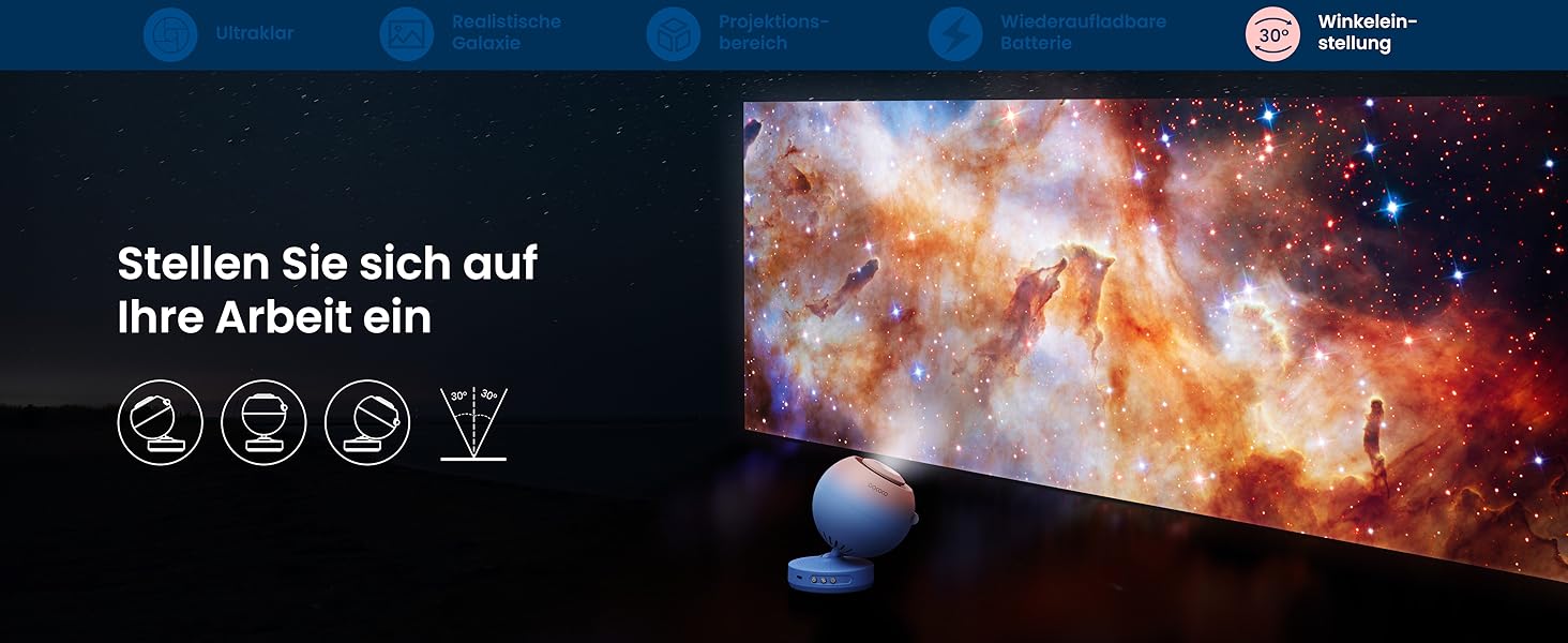 Проєктор зоряного неба POCOCO Sternenhimmel: LED-проектор галактики, планетарій для дітей та дорослих, нічник з ауророю, 2 диски, таймер, рожево-блакитний