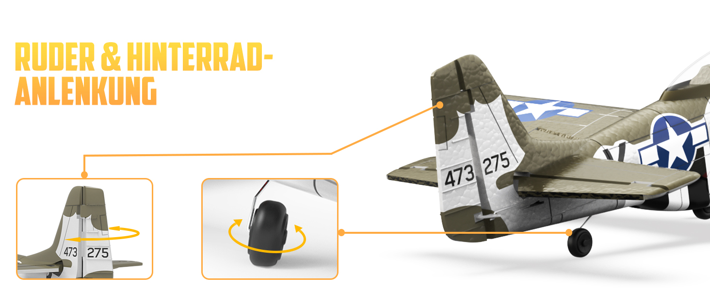 RC літак HAWK'S WORK P-51D Mustang 2.4GHz - Готовий до польоту, 6-осьовий гіростабілізатор, для дітей та початківців (зелений, безщітковий)