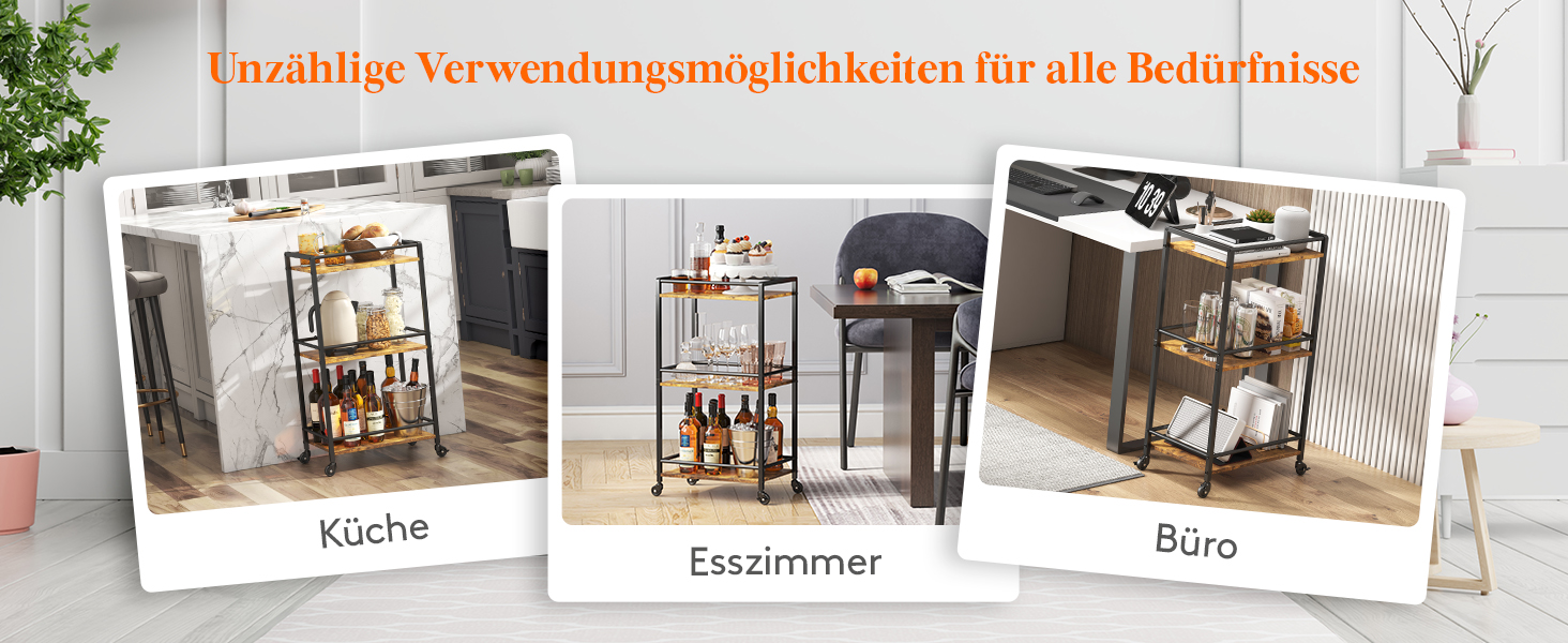 Кухонний візок Lifewit з 3 рівнями, сервірувальний візок на колесах, візок-бар для кухні, вітальні, їдальні, офісу (колір: коричневий, розмір: 43,2 x 30 x 81,5 см)