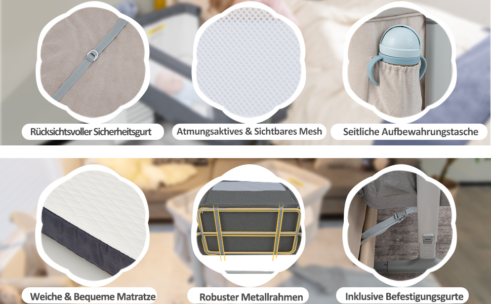 Двофункціональне ліжко-приліжкова стільниця Dreamade 2 в 1 з регулюванням висоти, з матрацом та колесами, 86 x 63 см, для новонароджених до 9 кг, з нахилом 10°, сірий колір