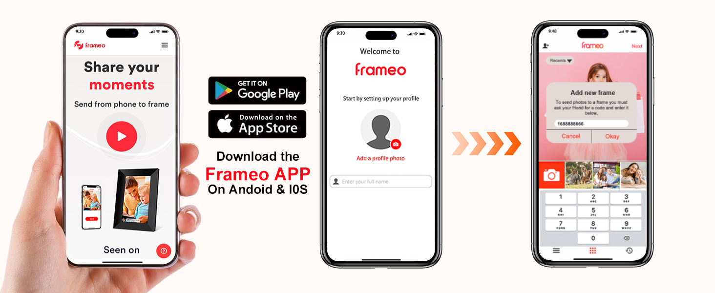 Цифровий фоторамка Frameo WLAN, 10.1 дюйми, LCD сенсорний екран 1280x800, 32GB, автоматичне обертання, підключення Wi-Fi, сумісний з додатком Frameo
