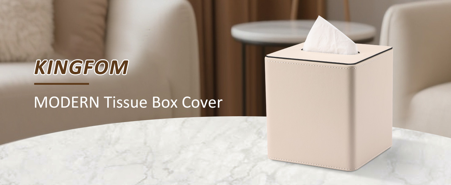 Скріпка для серветок з PU шкіри KingFOM, бежева, квадратна - для офісу, авто, дому