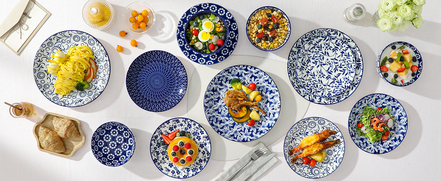 Набір кавових чашок Vancasso Selene, 6 шт., 360 мл, порцеляна, блакитно-білий вінтажний дизайн