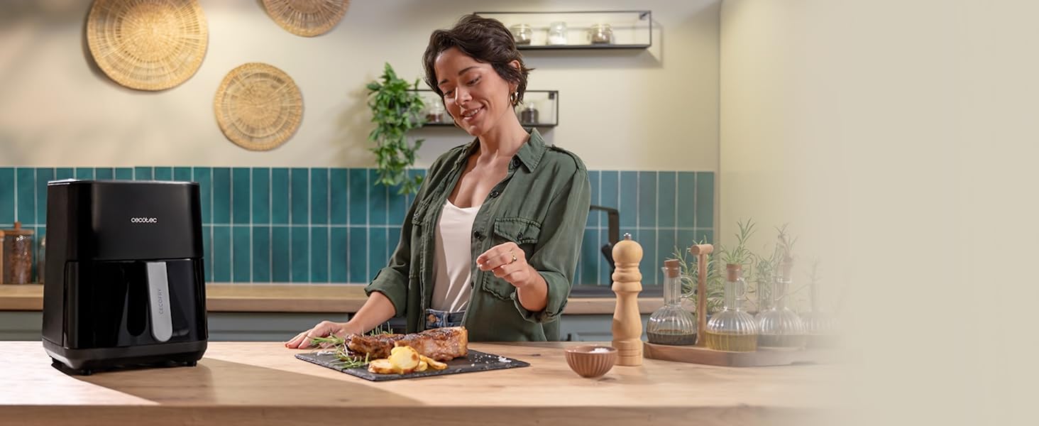 Аерофритюрниця Cecotec Cecofry & Grill Duoheat 4000, 4л, 1900Вт, з грилем та подвійним нагрівальним елементом, чорна
