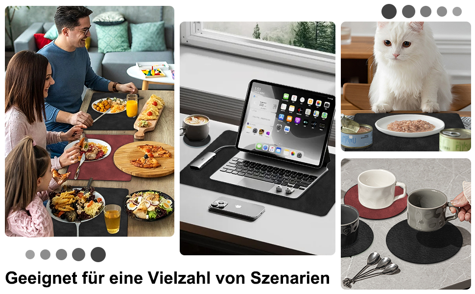 Підставки під гаряче та серветки під тарілку з екошкіри, 6 шт. | Стійкі до гарячого, неслизькі, для кухні та обіднього столу | Зелено-сірий набір