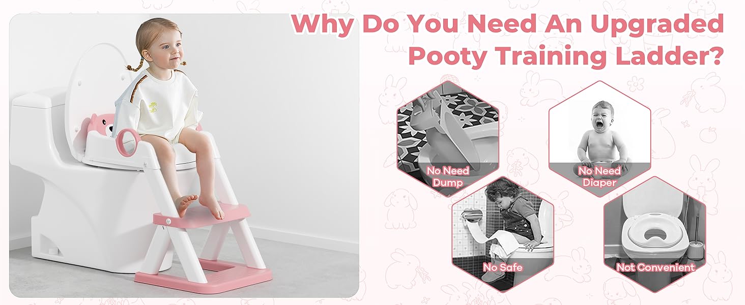 Дитячий унітаз-сходинка з ручками, рожевий - для хлопчиків та дівчаток, 2-в-1, антиковзкий