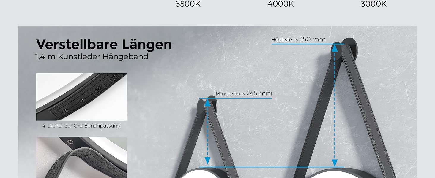 Дзеркало для ванної кімнати з підсвічуванням 60см, кругле LED дзеркало з LED-підсвічуванням, 3 кольори світла, регулювання яскравості, сенсорне управління, чорна рама, знімний монтаж 60x60 см