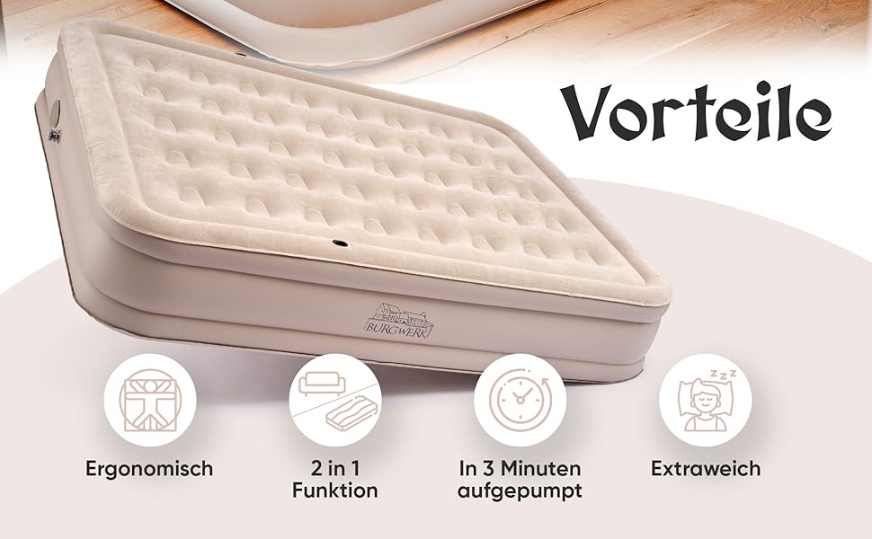 Надувне ліжко для 2 осіб [3-в-1 система] | Елегантне гостьове та кемпінгове ліжко | Надувна матрац з електропомпою 150x200 | Самостійно надувна повітряна матрац 2 особи Чорний/Антрацит