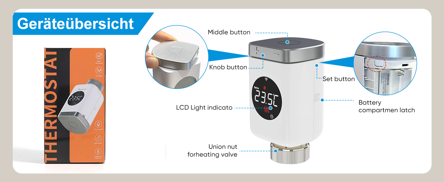 Розумний термостат для радіатора SALCAR TRV801W WiFi LCD, сумісний з Alexa та Google Home, Tuya Smart, без шлюзу