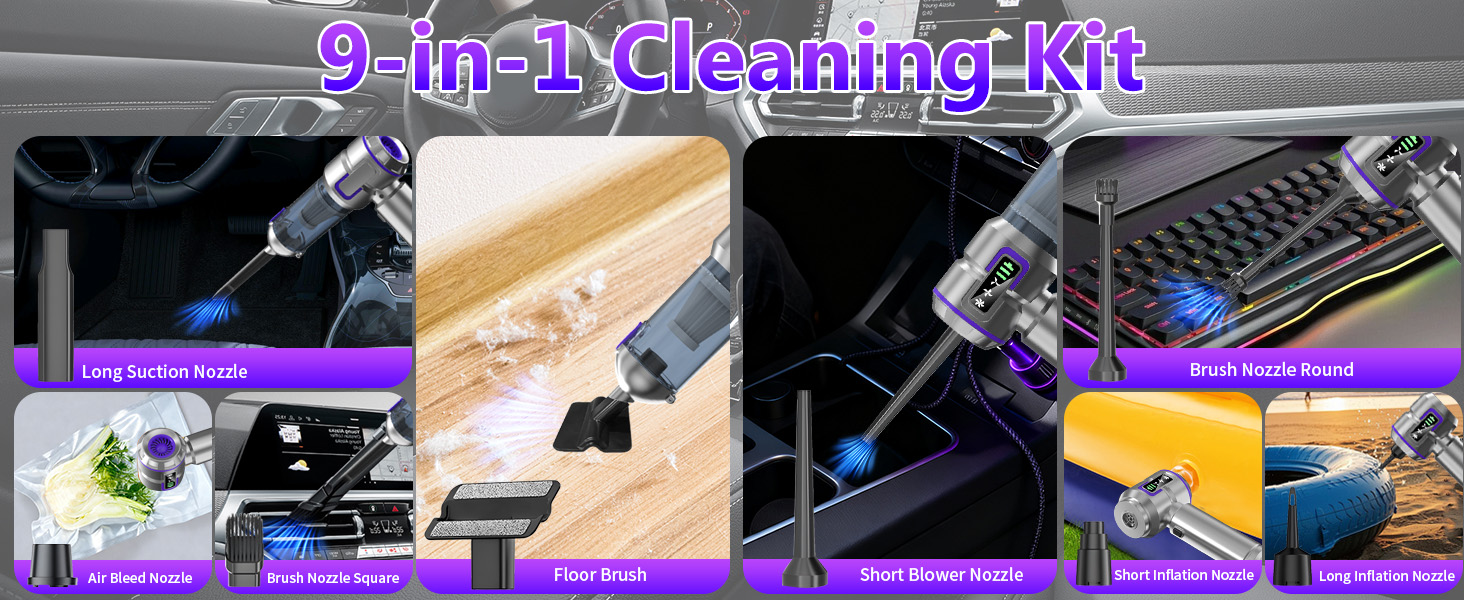 Акумуляторний ручний пилосос для авто та дому 16000Па, портативний міні-пилосос 4-в-1 для диванів, клавіатур, кухні та шерсті тварин