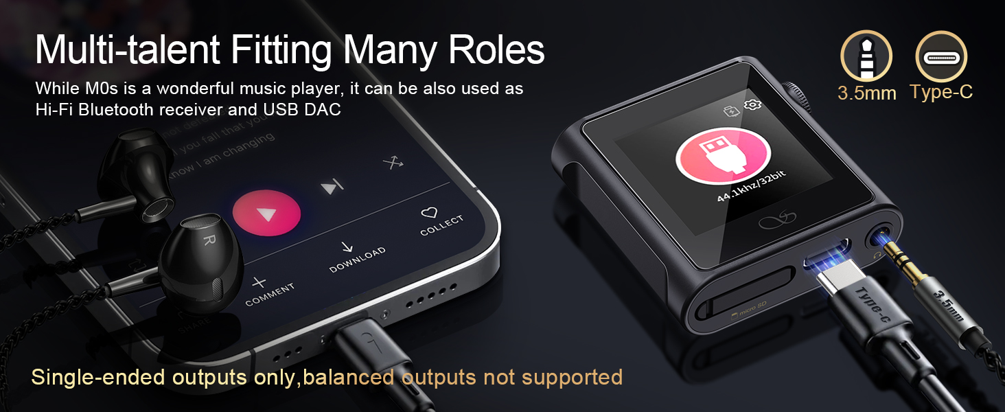 MP3-плеєр SHANLING M0s 2-в-1 Hi-Fi DAC, портативний аудіоплеєр з Bluetooth 5.0, SD до 2 ТБ, 3.5 мм/Type-C, для телефону, планшета, ноутбука, ПК