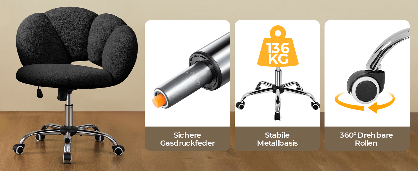 Крісло офісне Yaheetech, ергономічне, чорне, регульоване по висоті, до 136 кг, для дому/офісу