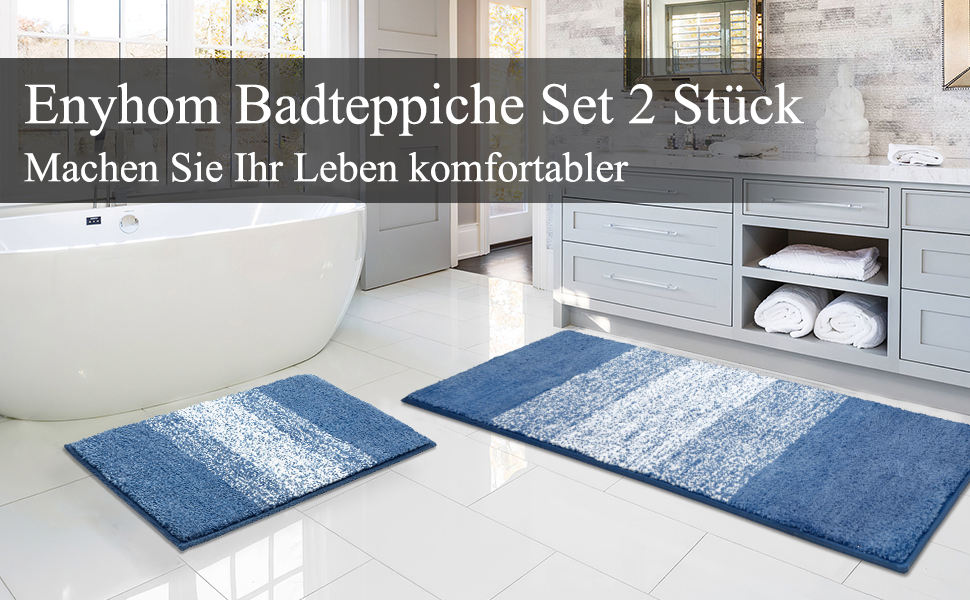 Набір килимків для ванної кімнати з мікрофібри, 2 шт. (блакитний), антиковзні, швидковисихаючі, м'які, для туалету, машинне прання, 45 x 65 см + 45 x 120 см