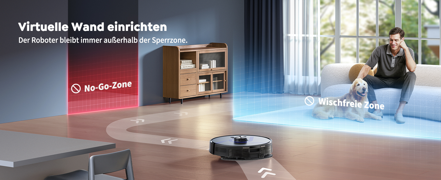 Робот-пилосос Vyzzle з вологою тканиною 5500 Па, док-станція 3.5л, для шерсті тварин, килимове покриття, керування через додаток, голосове керування Alexa & Google Assistant (Чорний)