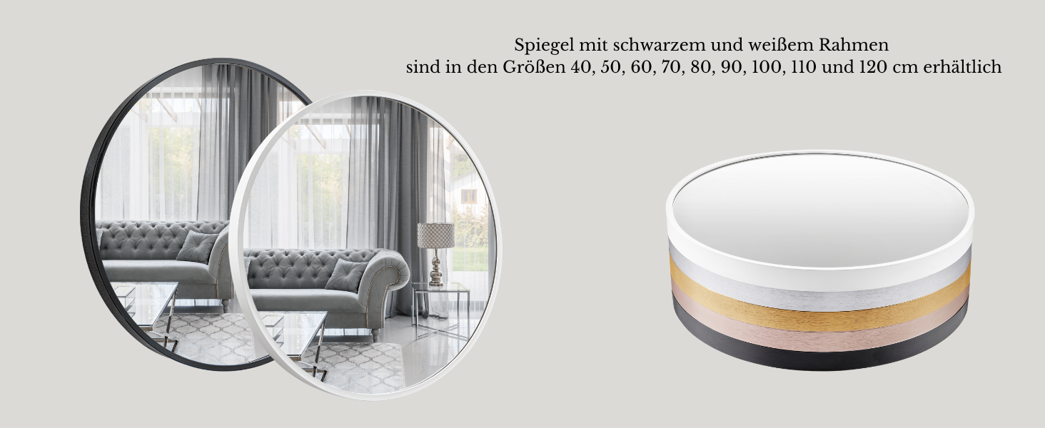 Круглий настінний дзеркало GOLD&CHROME UNIQUE DESIGN чорного кольору - 50 x 50 см, для ванної кімнати та макіяжу, з алюмінію, декоративне, велике, 2 роки гарантії