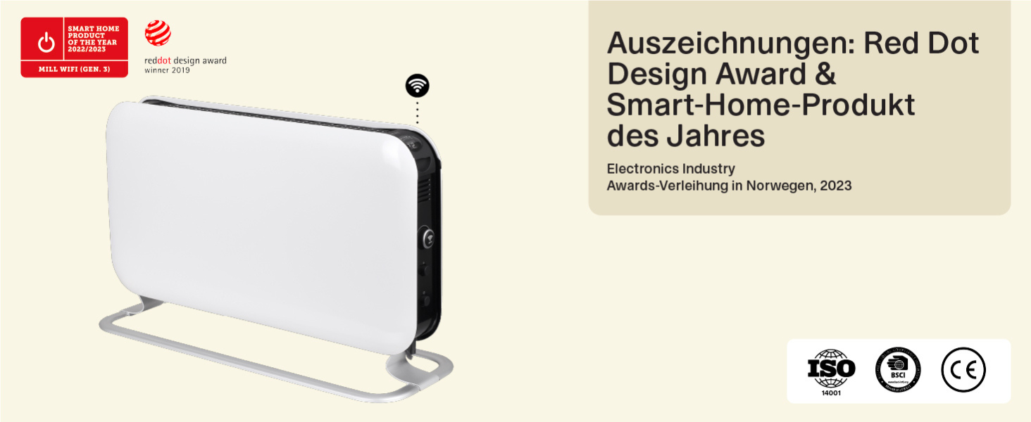 Електричний конвекторний обігрівач Mill 1200W, 14-18 м², WiFi, енергозберігаючий, білий