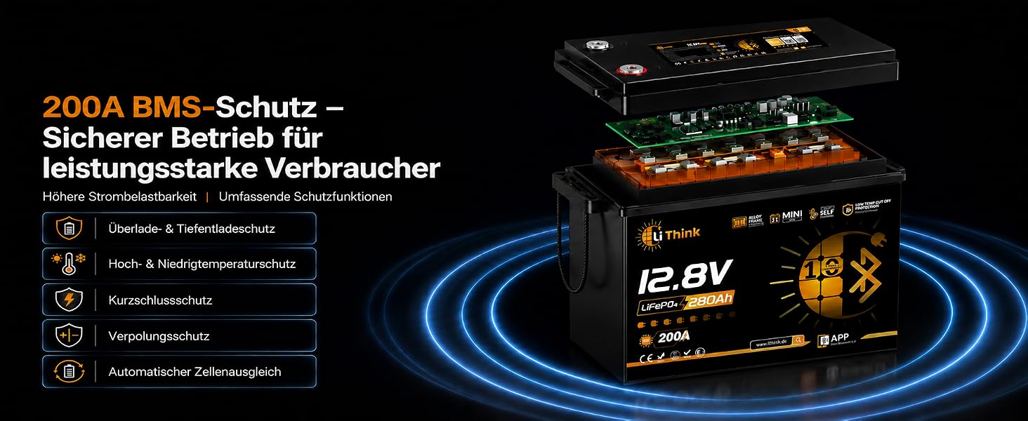 LiFePO4 акумулятор 12V 100Ah H190 ECE R10 з Bluetooth 5.4 для кемперів та будинків на колесах (12V 280Ah MINI)