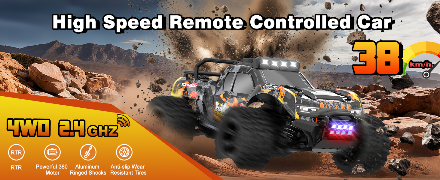 Радіокерований позашляховик FEIMUOSI 1:18 RC Car: LED, 2.4GHz, 2 акумулятори, 20 км/год, для дітей та дорослих (Чорний)