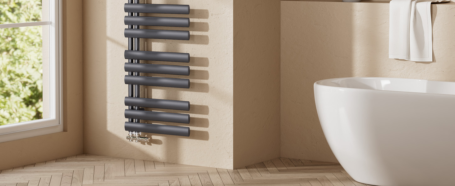 Овальний електричний рушникосушар EMKE 1120x400 мм, антрацит, 408 Вт