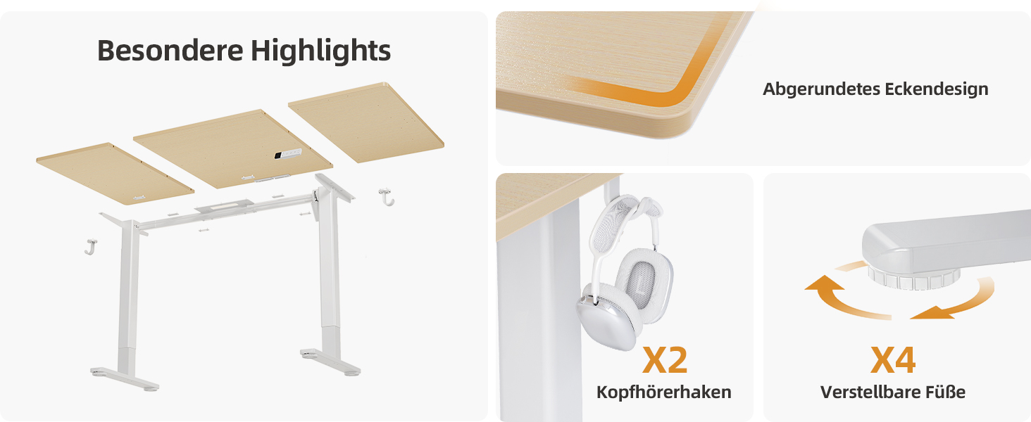 Регульований стіл Claiks 120x60 см: електричний, з пам'яттю, з гачками | Стіл для стоячи/сидячи