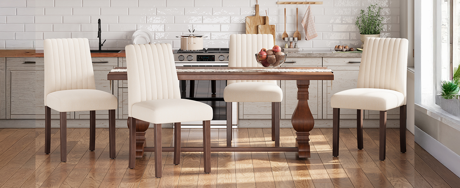 COLAMY Комплект обідніх стільців для їдальні, 6 шт., з м'якою оббивкою, спинкою, для кухні, ресторану (бежевий)