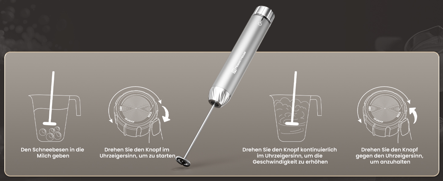 Електричний піноутворювач для молока Maestri House з регулюванням швидкості, знімний металевий вінчик, для лате та капучино (сріблястий)
