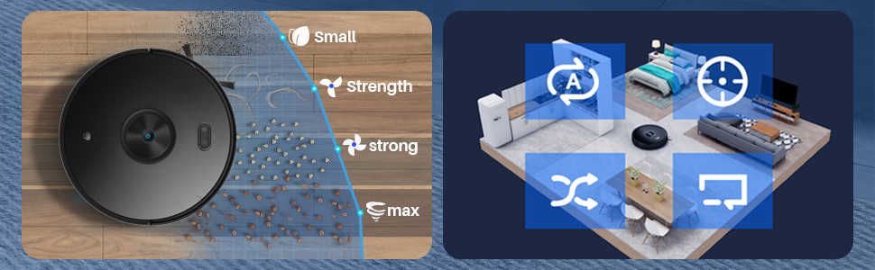 Робот-пилосос Chuango RV-500 з функцією миття підлоги, 4 режими очищення, 500 мл контейнер для сміття, 300 мл резервуар для води, сила всмоктування до 2200 Па, час роботи до 150 хв