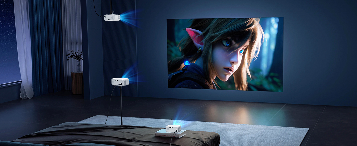 Міні проєктор VISULAPEX V3PRO: 12000LM, 1080P, WiFi, 5G, Zoom, для телефону, TV Stick, X-Box, ноутбука, білий