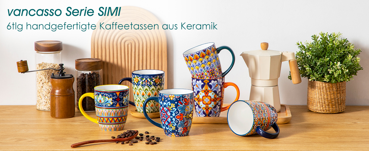 Набір кавових чашок Vancasso 6 шт., SIMI, 360 мл, порцеляна, чайний сервіз, 6 персон